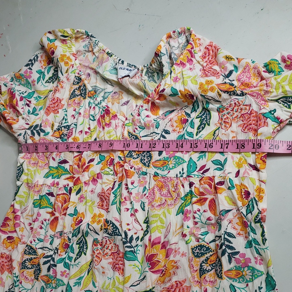 Old Navy Womens Babydoll Tropical Print Blouse Top Size L Travel Bohemian Vacay - Picture 11 of 16